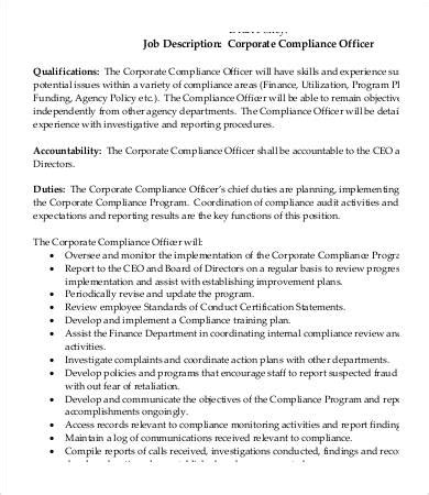 compliance officer job description sample.